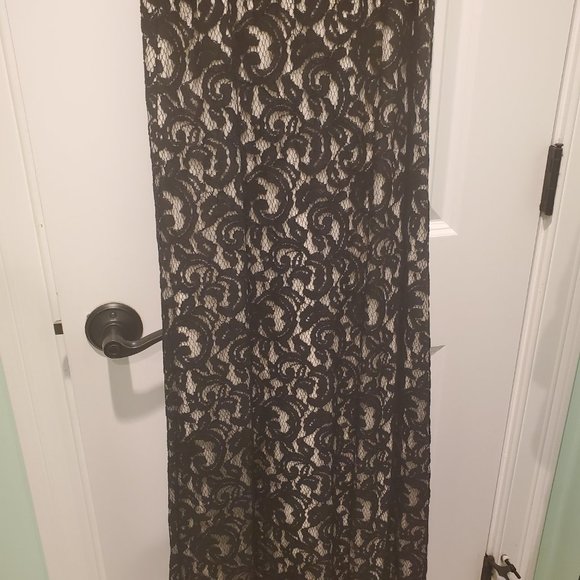 Elegant Tadashi Shoji Formal Illusion Lace Two-Tone Cream Black Gown W/ … - Picture 2 of 13